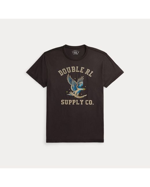 RRL Black Garment-Dyed Jersey Graphic T-Shirt for men
