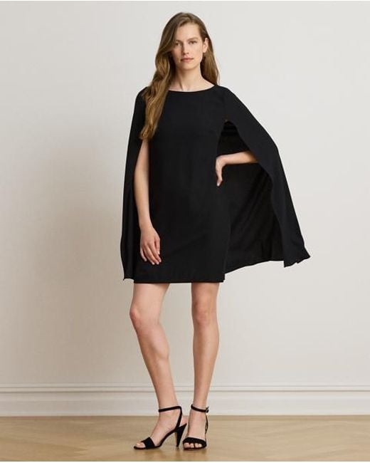 Ralph Lauren Black Cape Georgette Cocktail Dress