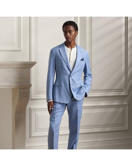 Ralph Lauren Purple Label Blue Gregory Hand-tailored Silk-linen Trouser for men