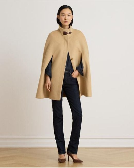 Ralph Lauren Natural Buckle-Trim Wool-Blend Mockneck Cape