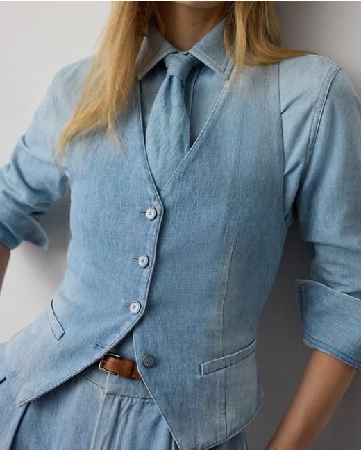 Ralph Lauren Blue Clarissa Cotton Denim Waistcoat
