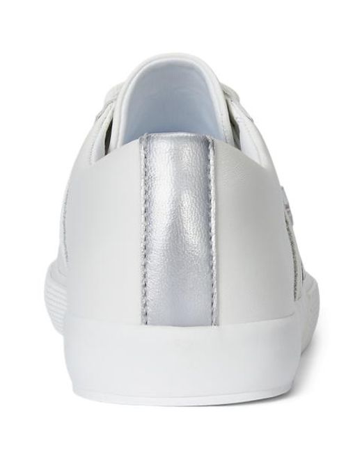 Ralph Lauren White Janson Ii Metallic-Trim Leather Trainer