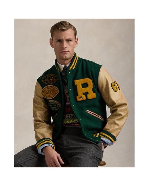 Polo Ralph Lauren The Iconic Letterman Jacket in Green for Men Lyst UK