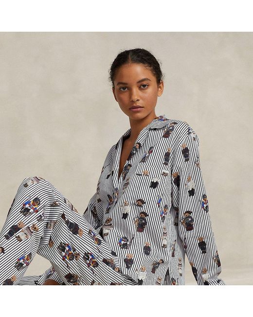 Polo Ralph Lauren Satijnen Pyjamaset Met Polo Bear in het Gray