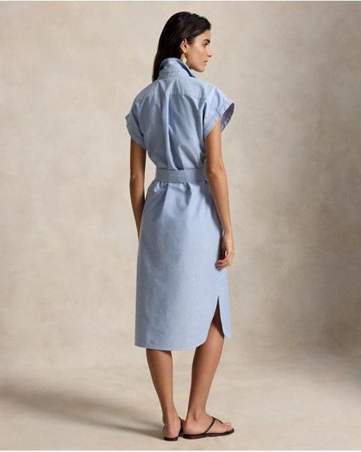 Polo Ralph Lauren Blue Belted Cotton Oxford Shirtdress