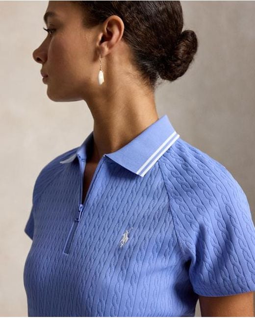 Ralph Lauren Blue Cable Jacquard Quarter-Zip Polo Shirt