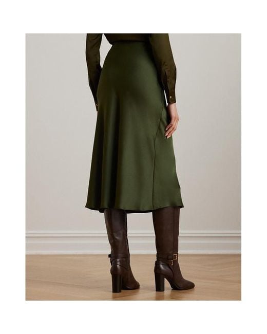 Ralph Lauren Green Satin Charmeuse Midi Skirt