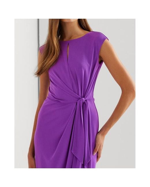 Vestido de punto elástico anudado Lauren by Ralph Lauren de color Purple