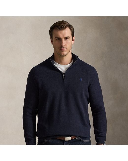 Ralph Lauren Blue Mesh-Knit Cotton Quarter-Zip Jumper for men