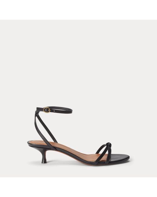 Ralph Lauren Black Leather Kitten-Heel Sandal