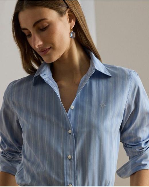 Camisa De Paño Con Rayas Classic Fit Ralph Lauren de color Blue