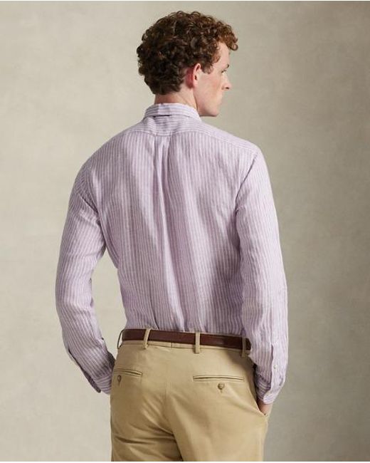 Polo Ralph Lauren Purple Custom Fit Striped Linen Shirt for men