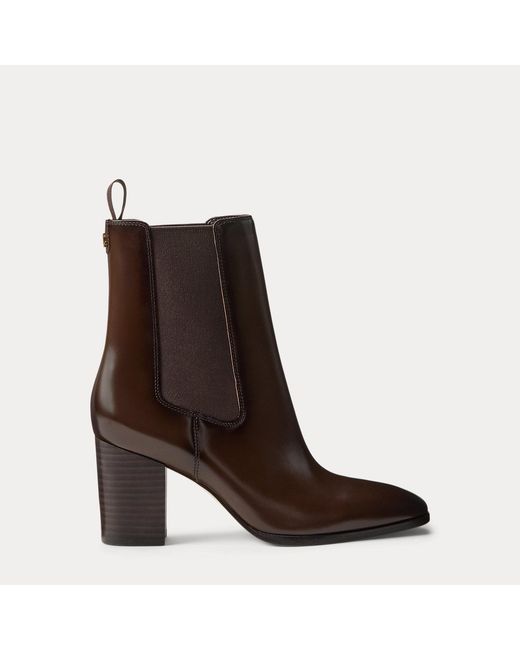 Ralph Lauren Brown Raelynn Glazed Leather Booties