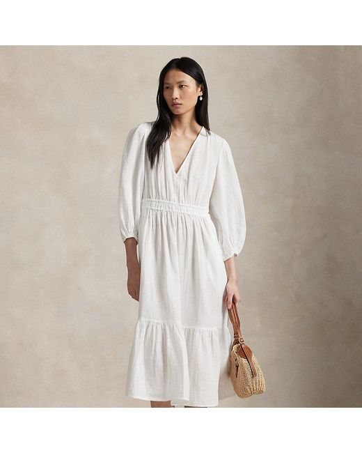 Polo Ralph Lauren White Cotton Long-Sleeve Dress