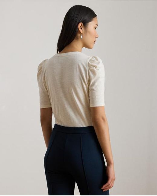 Ralph Lauren Gray Slub Jersey Puff-Sleeve Top