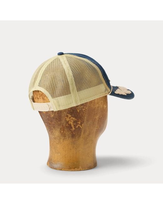 RRL Blue Logo-Patch Denim Trucker Cap for men