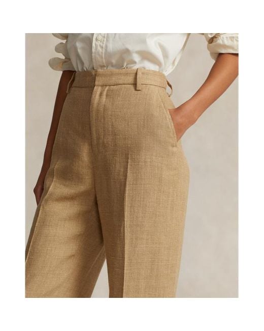 Pantaloni in seta e lino a gamba larga di Polo Ralph Lauren in Natural