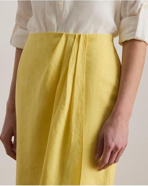 Ralph Lauren Metallic Linen Faux-Wrap Pencil Skirt