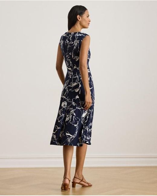 Ralph Lauren Blue Floral Twist-Front Jersey Dress