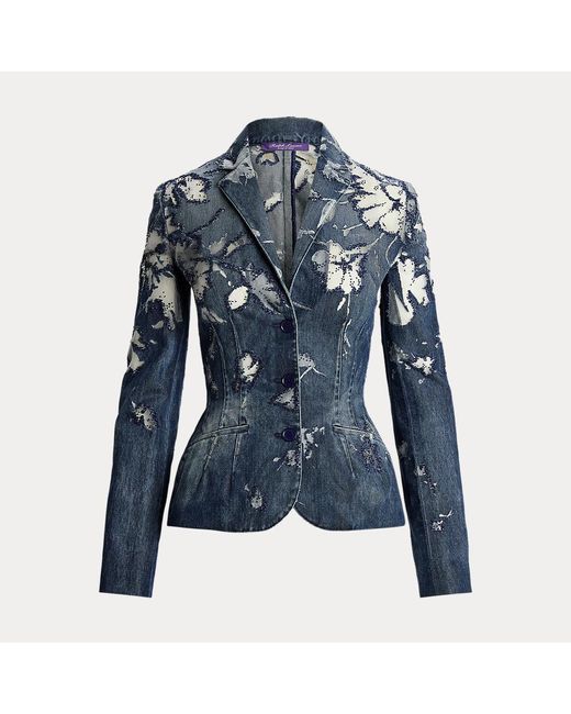 Ralph Lauren Collection Blue Holt Embellished Devore Jacket