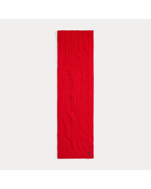Polo Ralph Lauren Red Cable-Knit Wool-Cashmere Scarf