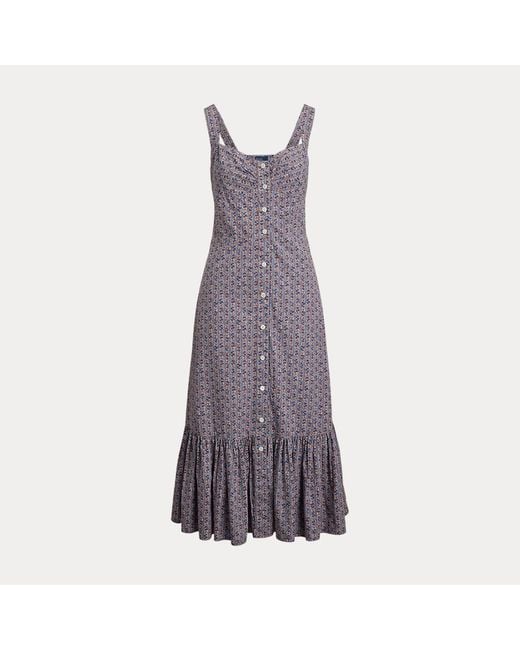 Abito in cotone a fiori con bottoni di Polo Ralph Lauren in Blue