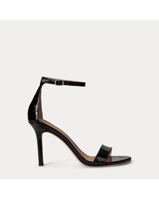 Sandali Allie in pelle goffrata di Ralph Lauren in Black