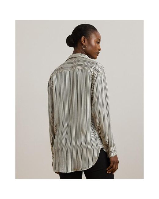 Ralph Lauren Gray Relaxed Fit Striped Satin Shirt