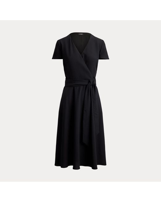Ralph Lauren Black Belted Georgette Surplice Dress