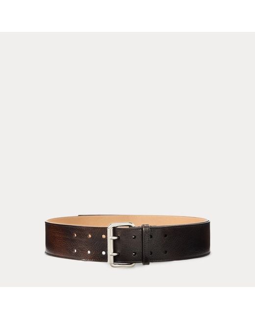Ralph Lauren Green Distressed Double-Prong Long Belt