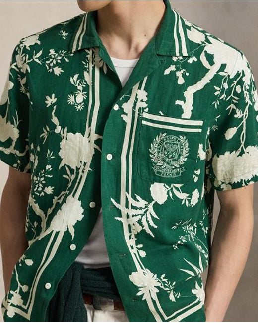 Polo Ralph Lauren Green Wimbledon Linen-Silk Camp Shirt for men