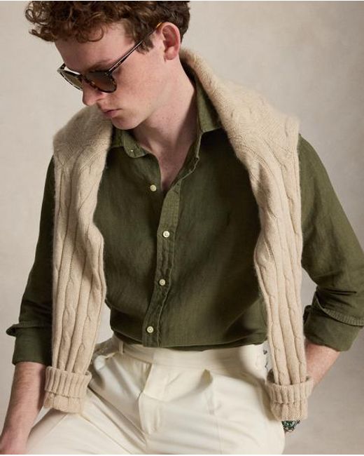 Polo Ralph Lauren Green Custom Fit Slub Linen Shirt for men