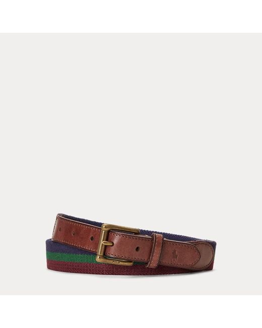 Polo Ralph Lauren Brown Leather-trim Striped Belt for men