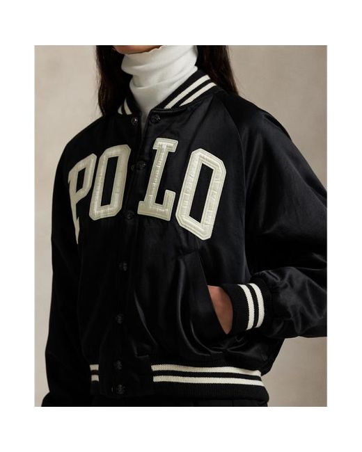 Bomber in raso con logo di Polo Ralph Lauren in Black