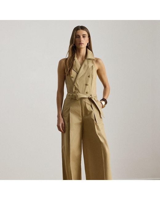 Ralph Lauren Metallic Belted Cotton Twill Sleeveless Jumpsuit
