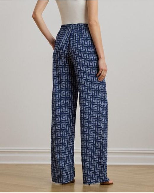 Ralph Lauren Crêpe Broek Met Wijde Pijp En Geoprint in het Blue