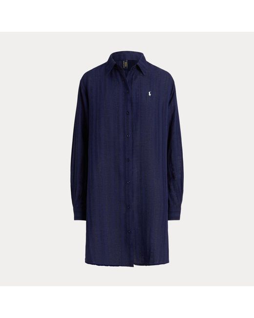 Copricostume a camicia in lino e cotone di Polo Ralph Lauren in Blue