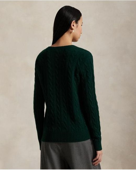 Polo Ralph Lauren Wollen-Kasjmier Kabeltrui Met V-Hals in het Green
