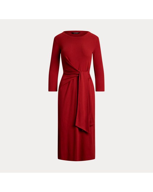 Abito in misto cotone con fiocco di Ralph Lauren in Red