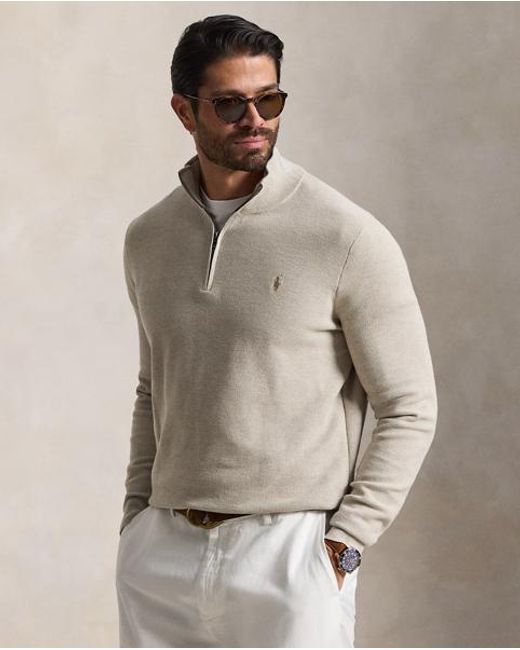 Polo Ralph Lauren Gray Mesh-Knit Cotton Quarter-Zip Jumper for men