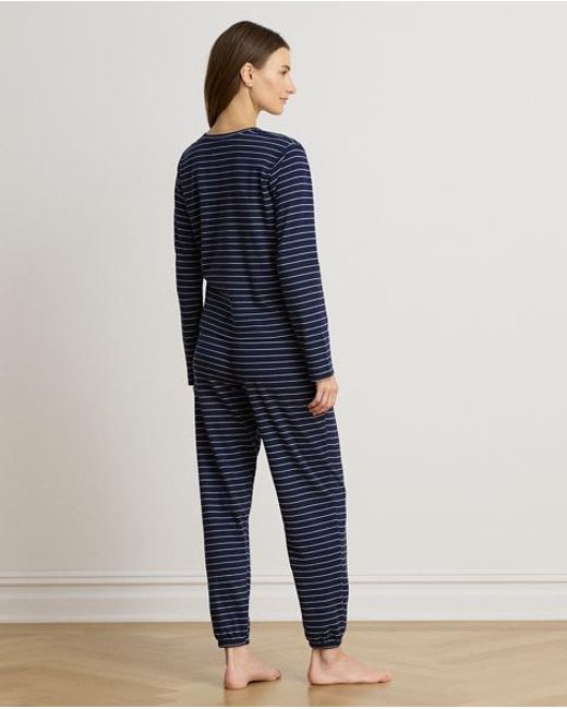 Ralph Lauren Blue Striped Interlock Jogger Pyjama Set