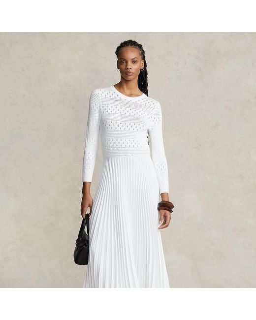 Polo Ralph Lauren White Hybrid Pointelle-bodice Pleated Dress