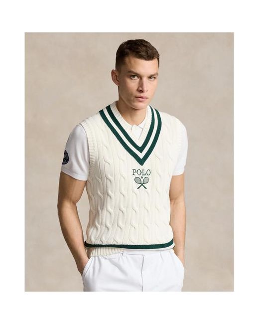 Polo Ralph Lauren White Wimbledon Cricket Sleeveless Jumper for men