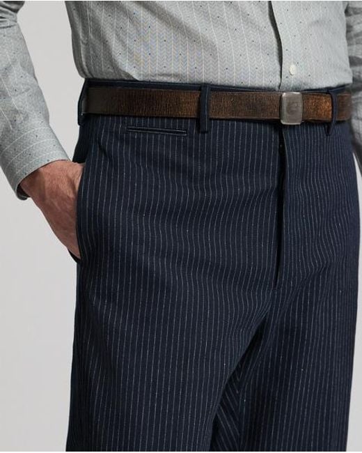 RRL Blue Slim Striped Herringbone Suit Trouser for men