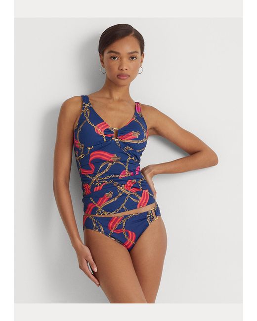 Lauren by Ralph Lauren Ralph Lauren Print Shirred Ring-front Tankini in  Blue | Lyst UK