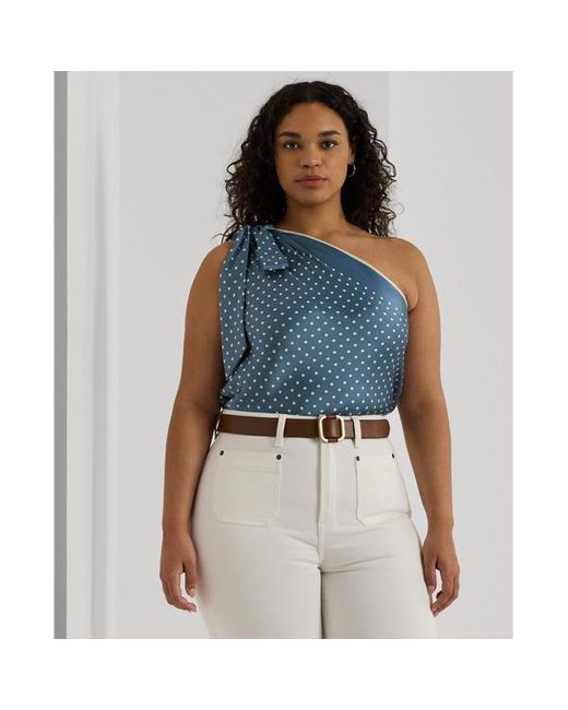 Lauren by Ralph Lauren Blue Plus Größen - Einschultrige Bluse mit Punktemuster