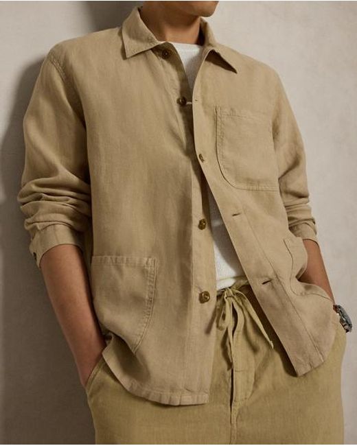 Ralph Lauren Brown Linen Utility Jacket for men