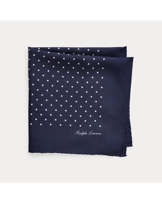 Ralph Lauren Blue Polka-Dot Silk Foulard Pocket Square for men