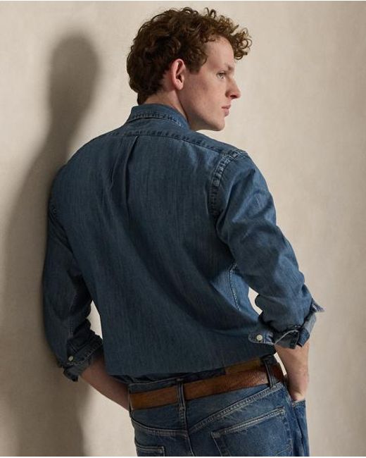 Polo Ralph Lauren Blue Custom Fit Denim Shirt for men