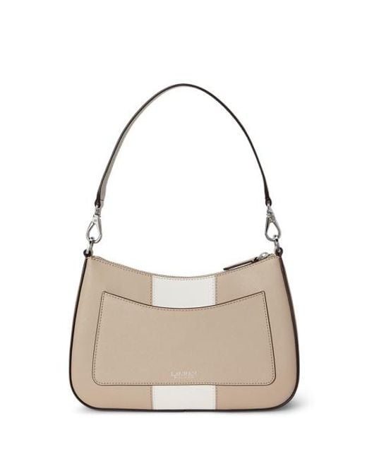 Ralph Lauren Danni Tweekleurige Medium Leren Tas in het Natural